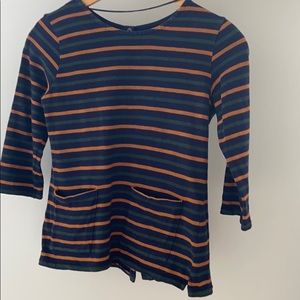 Zara striped sweater, front pockets back buttons